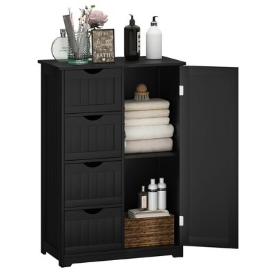 Costway Wooden 4 Drawer Bathroom Floor Cabinet Storage Cupboard 2 Shelves Free Standing White/Brown/Grey/Black
