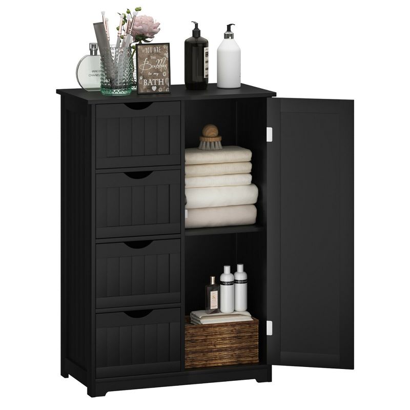 Costway Wooden 4 Drawer Bathroom Floor Cabinet Storage Cupboard 2 Shelves Free Standing White/Brown/Grey/Black, 1 of 11