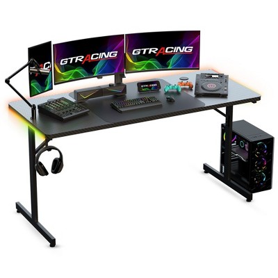 GTRACING RGB Gaming Desk T-Shaped Office Desk Spacious Work Surface Table, Black