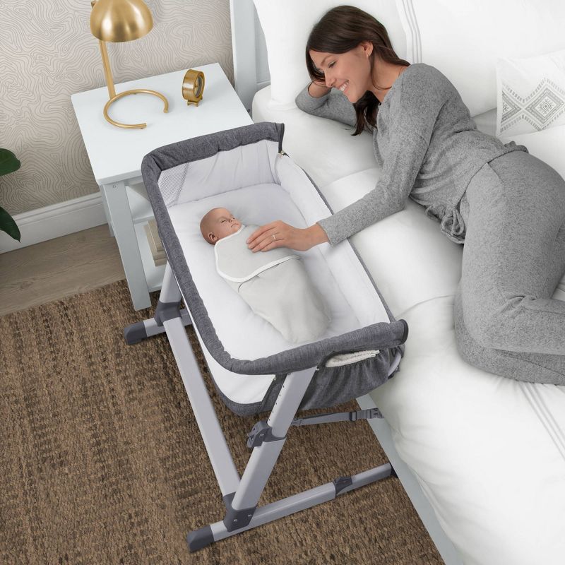 Simmons Kids&#39; Dream Bedside Baby Bassinet Sleeper with Breathable Mesh and Adjustable Heights - Lightweight Portable Crib - Gray, 6 of 20