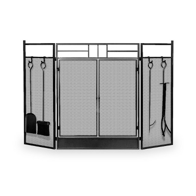 Barton 3-Panel Fireplace Screen Doors Fire Guard 4pcs Fireplace Tools Panels, Black