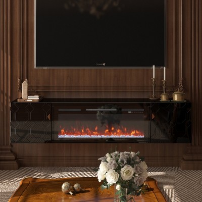 Vynxaria Modern High Gloss MDF TV Stand, Black, 67 in.