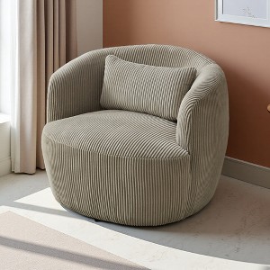 34.2" Corduroy Swivel Barrel Chair with Pillow and Metal Base - 1 of 4