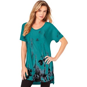 Roaman's Women's Plus Size Printed Textured Tunic - 1 of 4