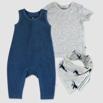 Image of Honest Baby 3pc Organic Cotton Rib Romper T-Shirt and Bib Set - 3-6M