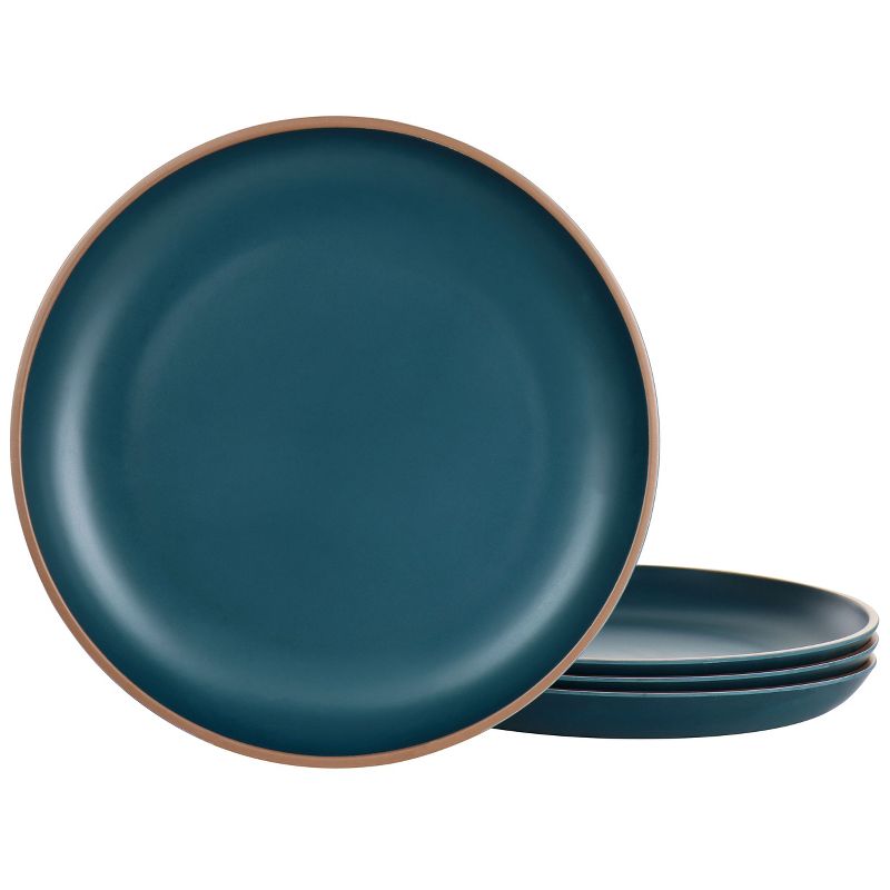 Gibson Home Rockabye 4 Piece Melamine Dinner Plate Set in Dark Teal, 1 of 8