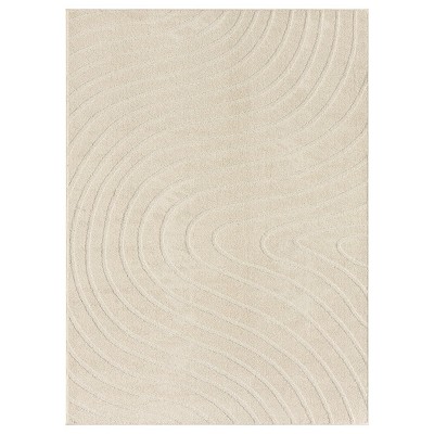 Cream Modern Geometric Wave 9x12 Area Rug
