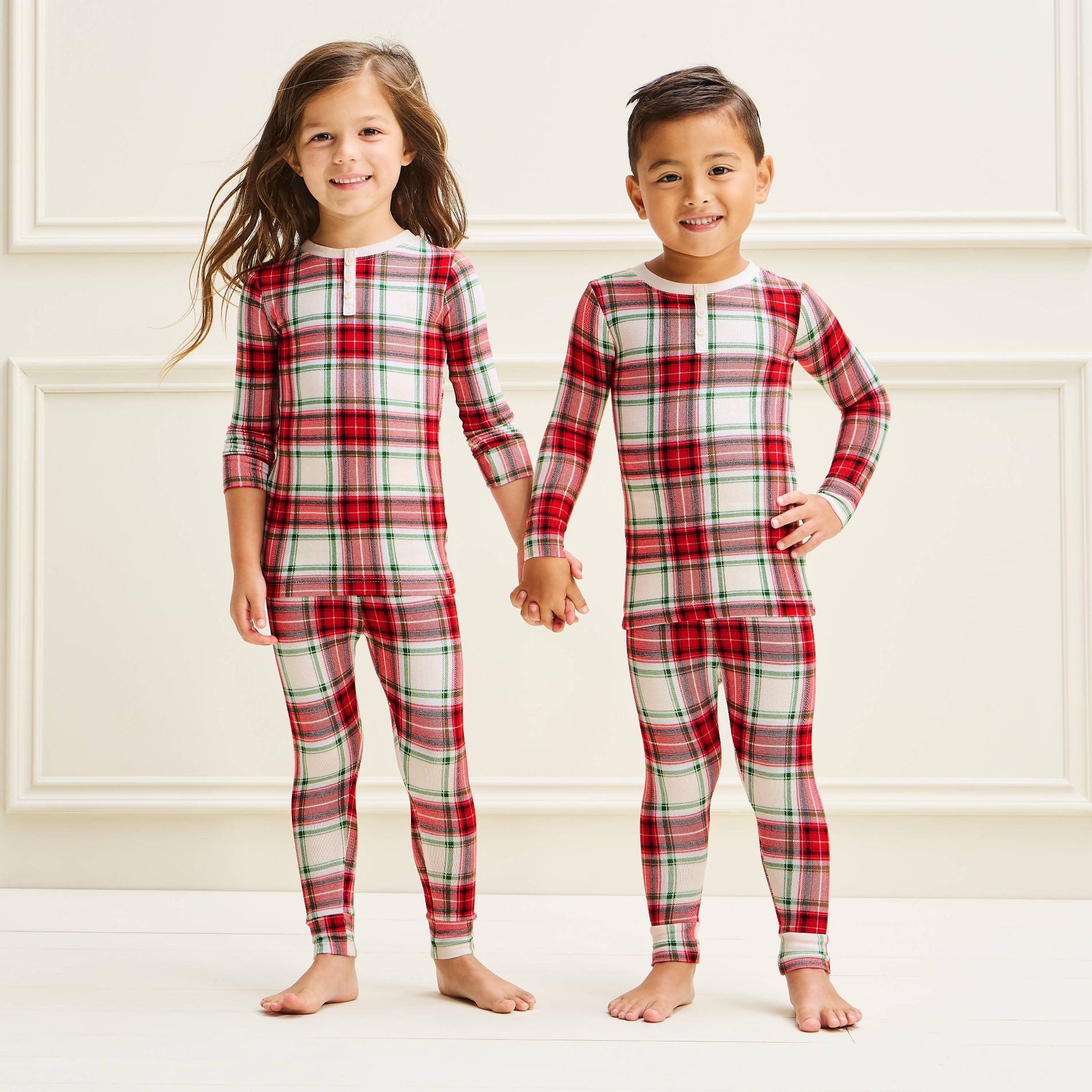 Toddler Holiday Plaid Sweater Knit Matching Family Pajama Set 2pc - Wondershop™ Cream 12M