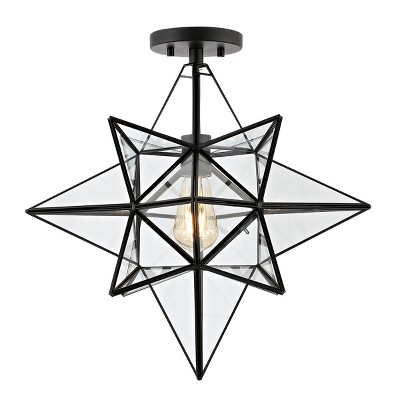 19" Black and Clear Mercury Glass Star-Shaped Flush Mount