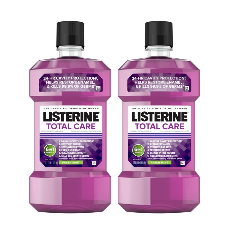 Listerine Total Care Anticavity Fluoride Mouthwash - 33.8 fl oz/2pk, 1 of 12