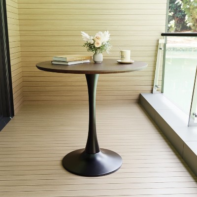 NicBex 31.5" Modern Round Dining Table,Kitchen Table with MDF Tabletop and Pedestal Basefor 2-4 Seaters,Walnut Black/White/Black