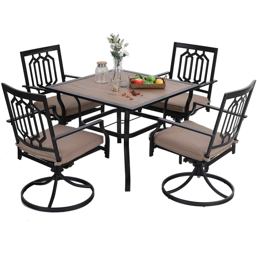 Photos - Dining Table 5pc 37" Wooden Top Patio Table with 4 Swivel Rocking Chairs - Captiva Desi