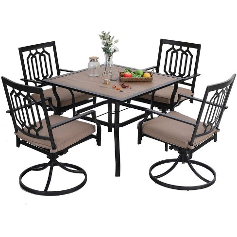 5pc 37 Wooden Top Patio Table With 4, Patio Table With Swivel Rocking Chairs