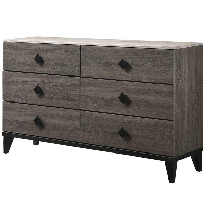Avantika Faux Marble Top & Rustic Gray Oak Finish Dresser