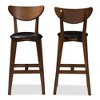 Set of 2 Eline Mid-Century Modern Barstools: Walnut, Faux Leather, Fixed Height - Baxton Studio - 2 of 4