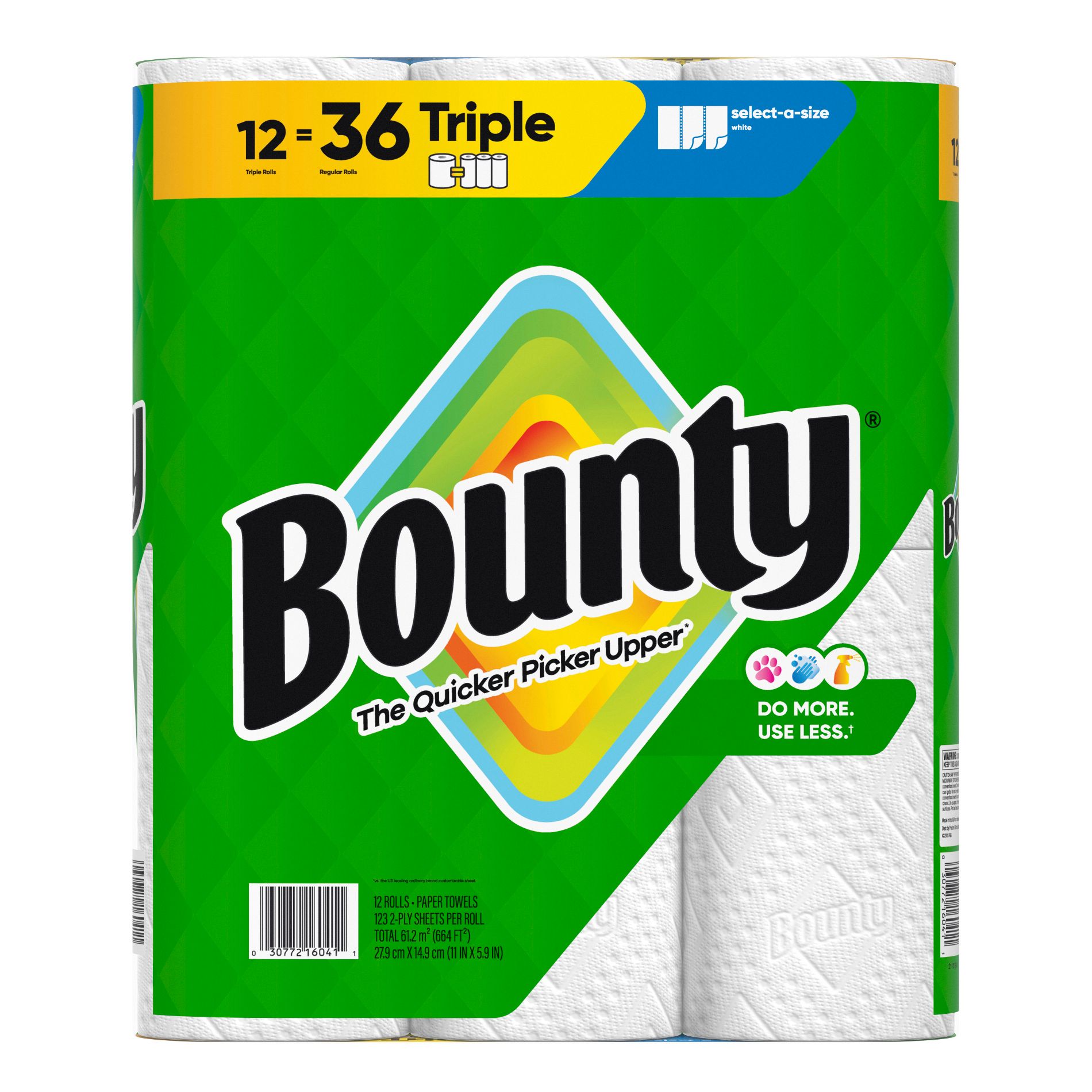 Bounty Select-A-Size Paper Towels - 12 Triple Rolls - 2-Ply - 123 Sheets: Non-Toxic, No Fragrance Added, Dye-Free