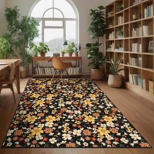 Floral Rug Modern Washable Living Room Rug Non Shedding Stain Resistant Farmhouse Soft Foldable Carpet - 1 of 4
