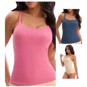 INSPIRE CHIC Women's 3-Pack Camisoles with Built-In Bras Basic Breathable Sleeveless Undershirts - 1 of 4