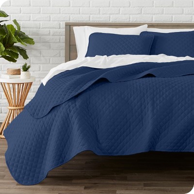Twin/Twin XL Dark Blue Diamond Stitched Microfiber Coverlet Set