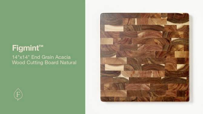 14&#34;x14&#34; End Grain Acacia Wood Cutting Board Natural - Figmint&#8482;, 2 of 9, play video