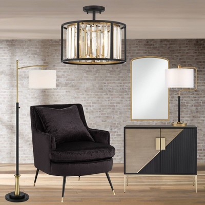 Bronze Brass Crystal Drum Semi Flush Mount Ceiling Light