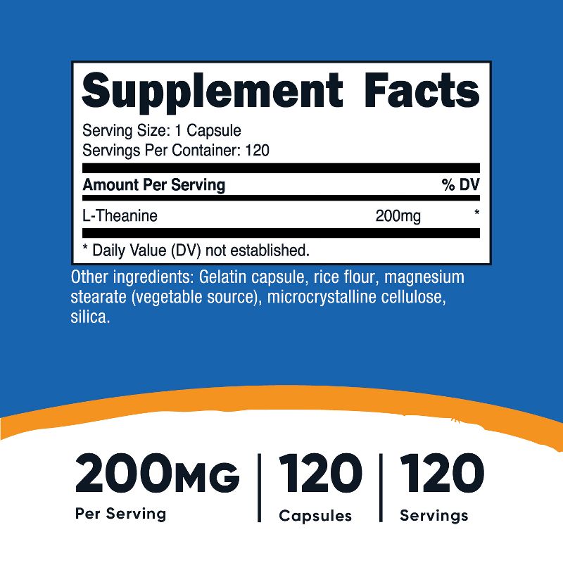 Nutricost - L-Theanine Capsules (120 Capsules / 200 mg L-Theanine Per Serving) | L-Theanine Supplement / Supports a Calm and Focused State - Non-GMO, Gluten Free, 2 of 6