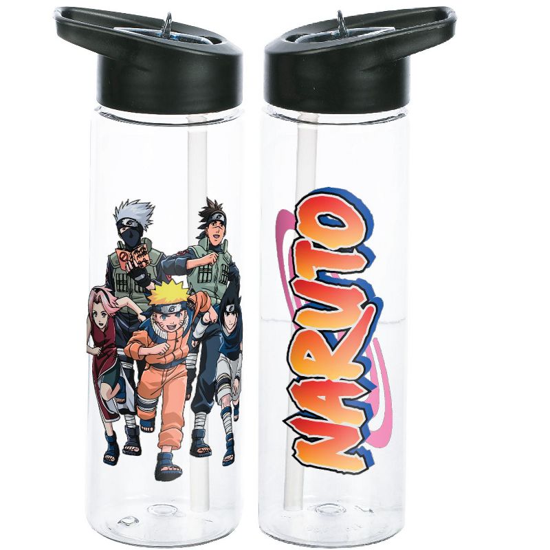 Naruto Multiple Characters 24 Oz Clear Plastic Water Bottle With Black Lid, 1 of 2