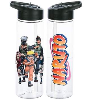 Naruto Multiple Characters 24 Oz Clear Plastic Water Bottle With Black Lid