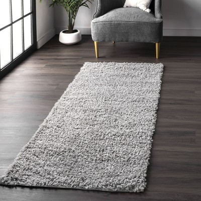 Kara Thick Gray Synthetic Shag Runner Rug 2' 8" x 8'