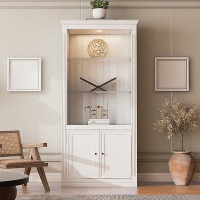 78" Tall Display Cabinet, Freestanding Bookshelf with Glass Shelves, Kitchen Pantry Cabinet, Versatile Display Storage Shelves for Office Living Room