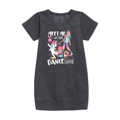 JoJo Siwa Meet Me On The Dance Floor Graphic Short Sleeve Fleece Dress - Heather Charcoal - 3T