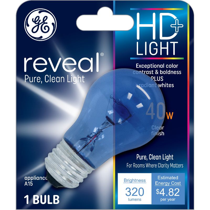 GE Reveal HD+ Light Bulb Appliance Bulb 40W Clear Finish Medium Base, 1 of 6