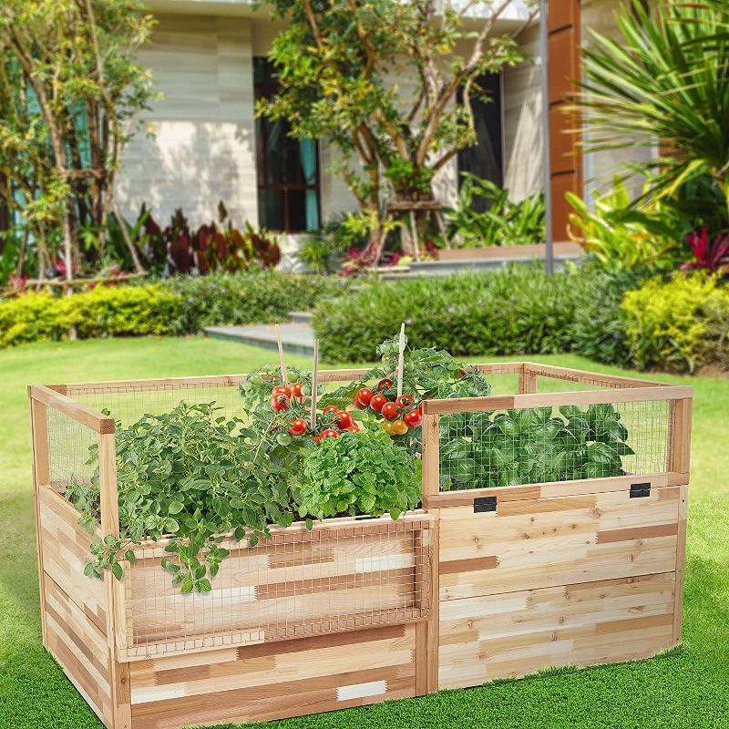 Jumbl Cedar Raised Garden Bed & Herb Planter Box W/Fence, 72"x39"x33", 3 of 6