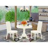 3-Piece Linen White Finish Solid Wood Top - Round Dining Room Set - Seats 4 - 2 of 4