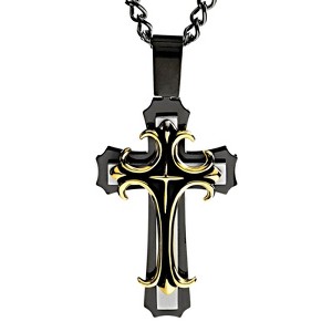West Coast Jewelry Men's Multi-Layered Cross Black Plated Two-Tone Steel Necklace - 1 of 3