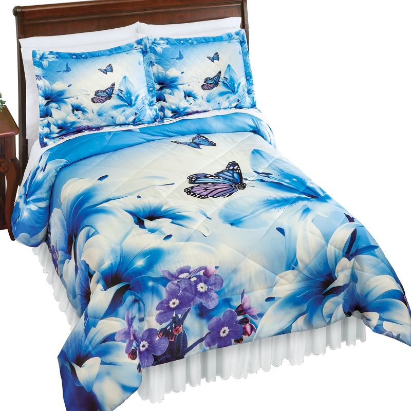 Collections Etc Blue Butterfly and Lavender 3-Piece Comforter Set, 1 of 4