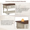 Racxily Farmhouse Coffee Table with Drawer, Retro Movable Coffee Desk with Wheels, Center Table with Solid Wood Legs for Living Room - 3 of 4
