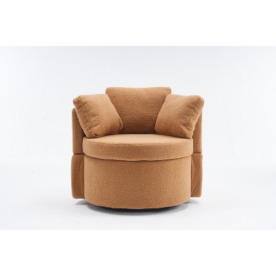 Vynxaria 31.5 Inch Beige Teddy Fabric Rotating Storage Accent Chairs with Back Cushions, 360' Degree Swivel,Ideal for Bedroom and Living Room