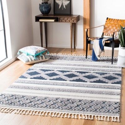 Marrakesh Blue and Ivory Hand-Knotted Synthetic Area Rug