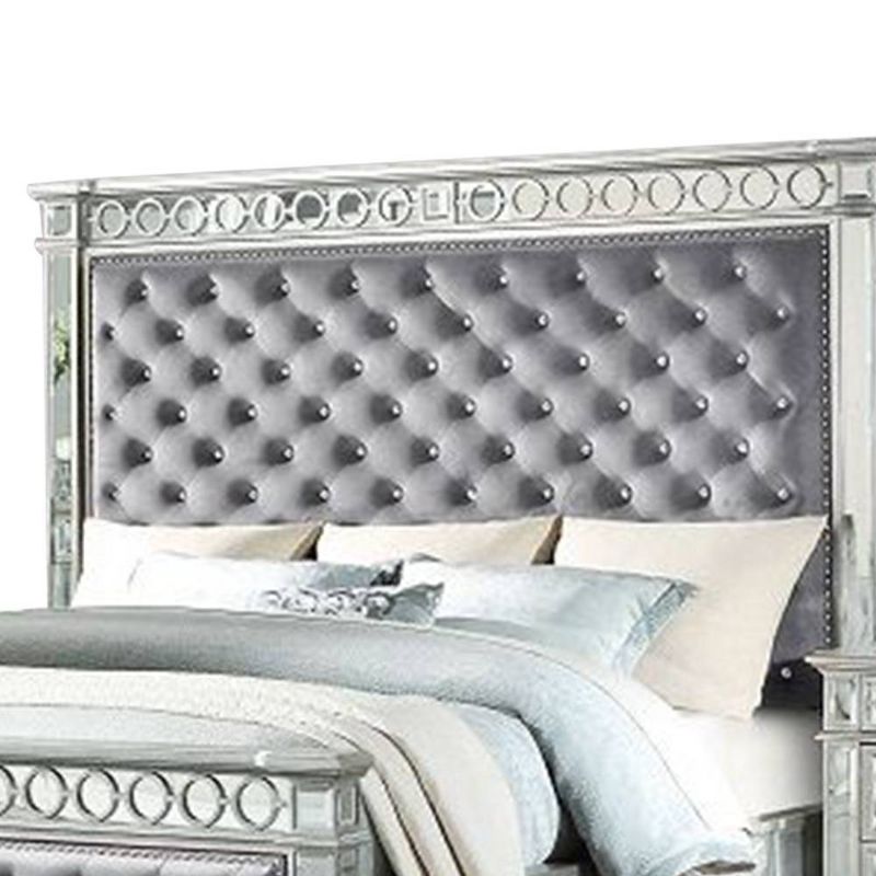 90&#34; Queen Bed Varian Bed Gray Velvet and Mirrored - Acme Furniture, 5 of 7