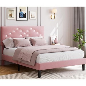 Bed Frame, Upholstered Platform Bed with Button Tufted Headboard, Sturdy Wooden Slats Support, No Box Spring Needed, Noise Free & Easy Assembly - 1 of 4