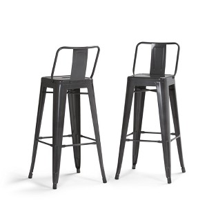 Sapphtopaz 39" Metal Bar Stool Industrial High Chair with Footrest and Slat Backrest Counter Height Barstools Set of 2 for Kitchen Island - 1 of 4