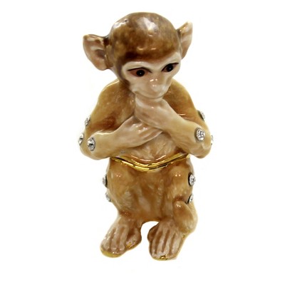 Hinged Trinket Box 2.0" Monkey Hinged Trinket Box Crystals Enamel  -  Decorative Figurines