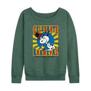 Women's - Peanuts - Snoopy Celebrate Karneval Lightweight French Terry Wide Neck Long Sleeve Shirt - 1 of 4