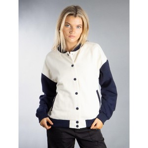 Jess by Meiko Women's Color-Blocked Snap Button Crew Neck Long Sleeve Varsity Jacket - 1 of 4