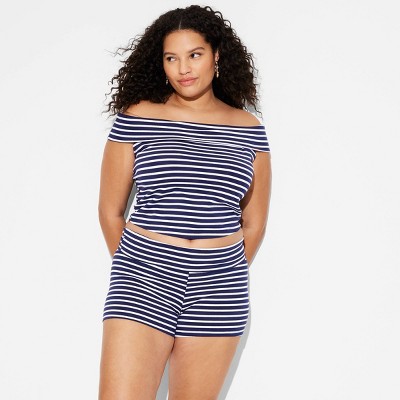 Women's High-Rise Pull-On Shorts - Wild Fable™ Navy Blue/White Striped 4X