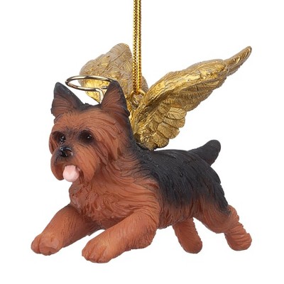 Yorkie Angel Ornament with Golden Wings in Resin