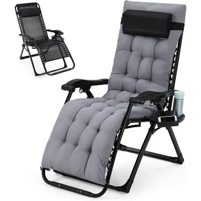 26" Patio Chaise Lounges, 440 Lbs Weight Capacity, Carbon Steel Recliner, 4" Thick Removable Cushion, Foldable Lightweight Portable Chair