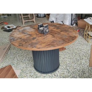 TackView 47-Inch Round Dining Table for 4-6 People - Black Industrial Kitchen Table with Waveform Metal Pedestal Base for Dining Room - 1 of 1
