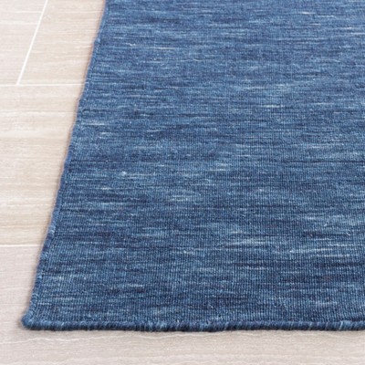 Handmade Navy Blue Wool and Cotton Flat Woven Rug, 4' x 6'